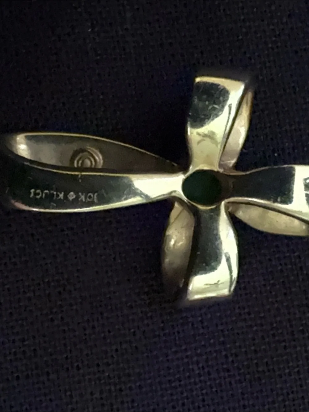 Vintage 10K Gold Emerald Ribbon Cross Necklace